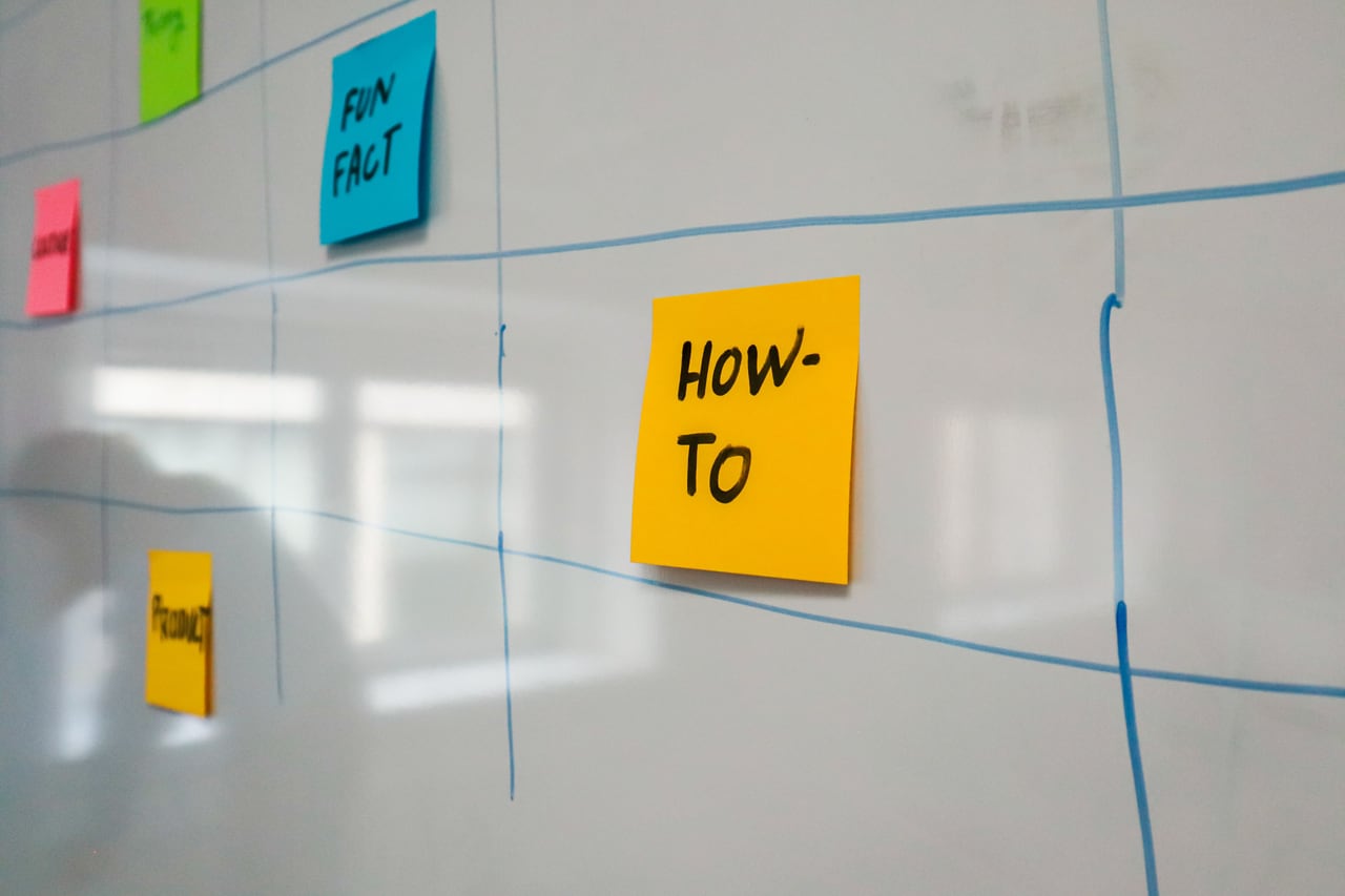 Content ideas arranged as sticky notes on a planning board