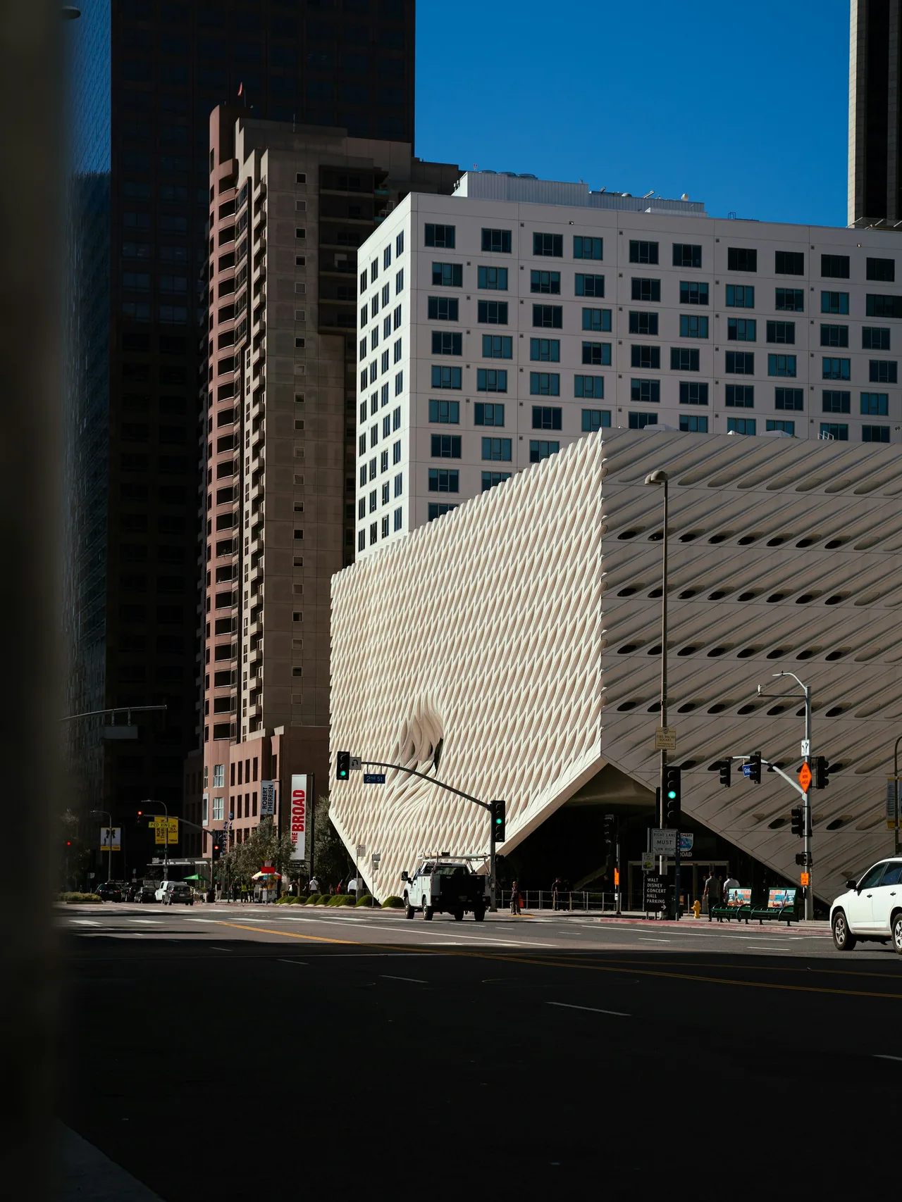 Geometric facade of The Broad museum in Los Angeles